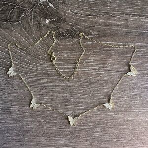 Elegant Gold 925 Silver Pave Butterfly Station Charm Necklace 16 inches